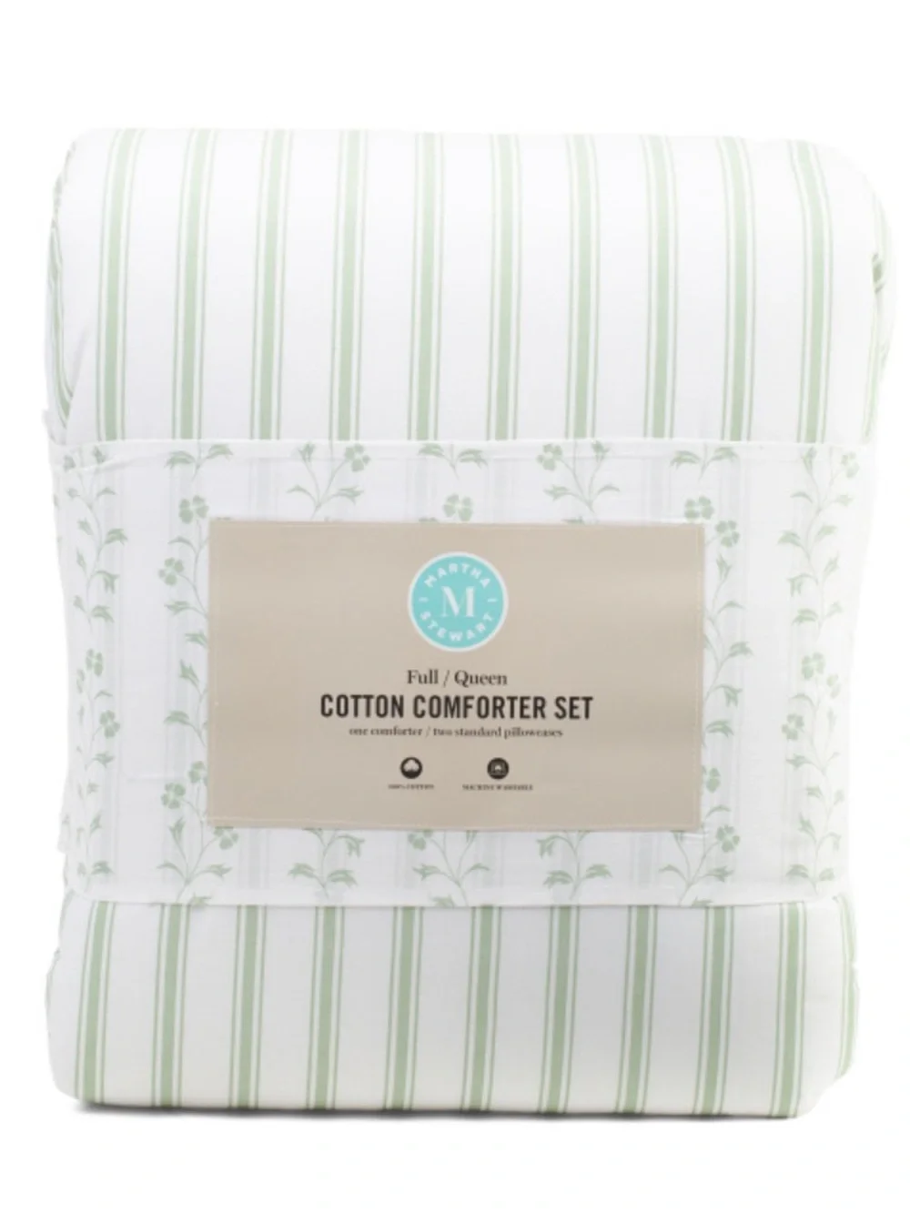 Martha Stewart Green Stripe and Vine Cotton Comforter Set